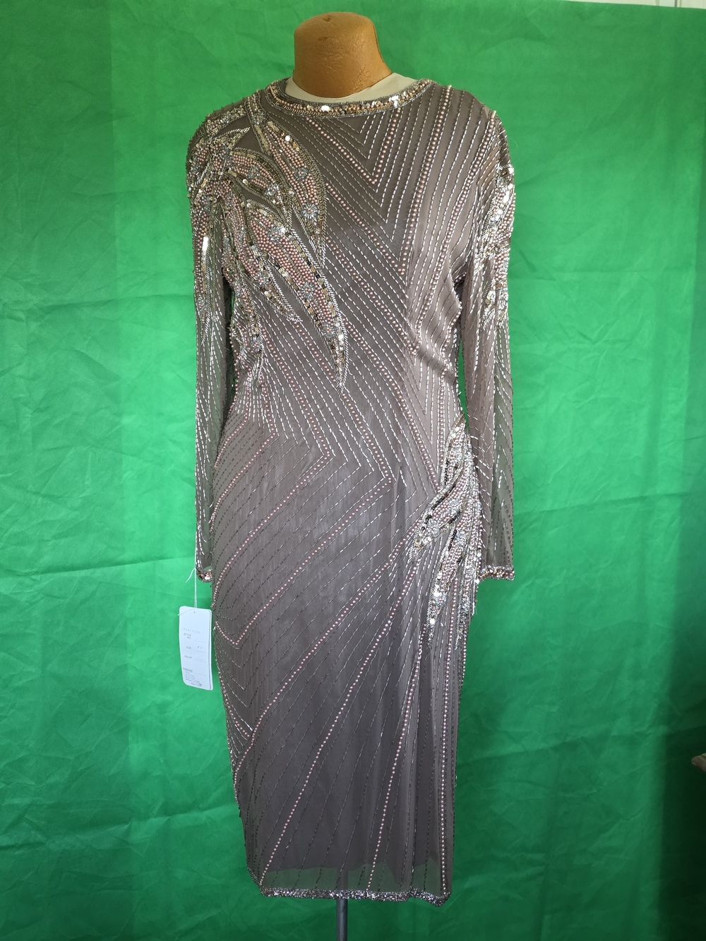 Oleg Cassini Silk Beaded Dress NWT Size 12 Evening Gown Embellished